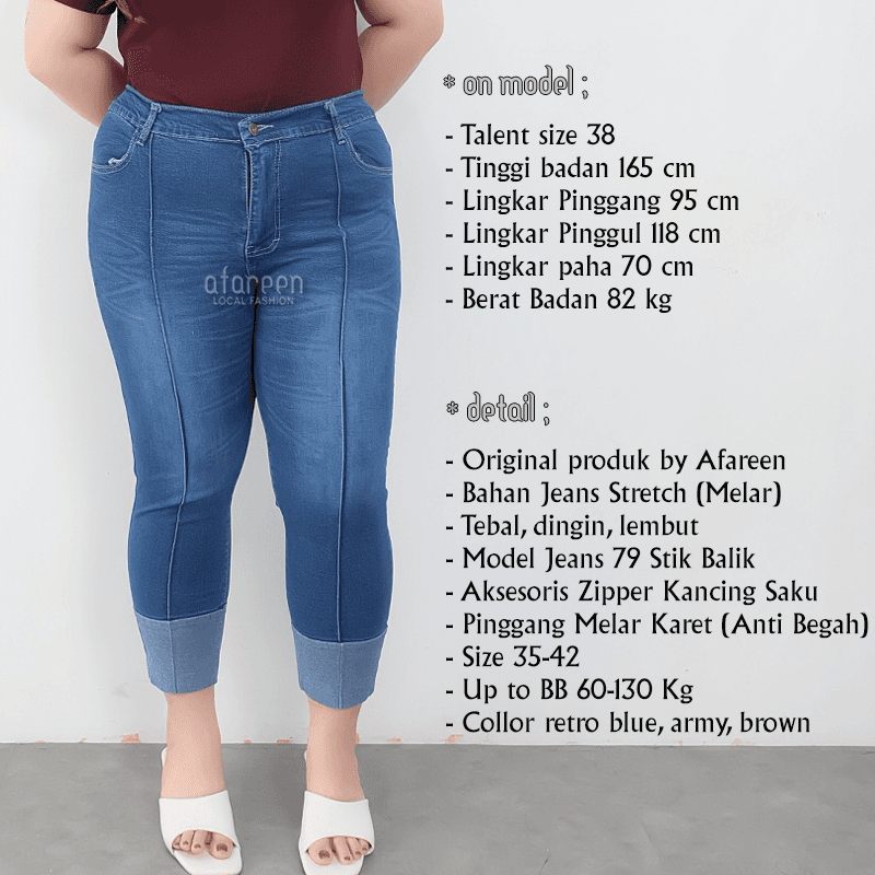 AFAREEN - Celana Jeans 79 Retro Jeans 7/9 Stik Balik Stretch Melar Jumbo Size 35-42