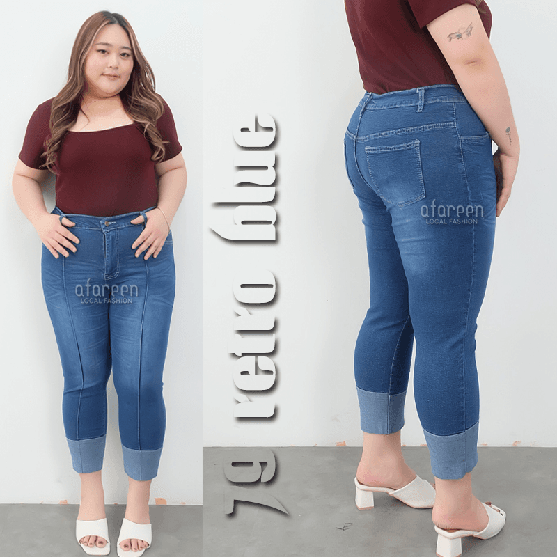 AFAREEN - Celana Jeans 79 Retro Jeans 7/9 Stik Balik Stretch Melar Jumbo Size 35-42