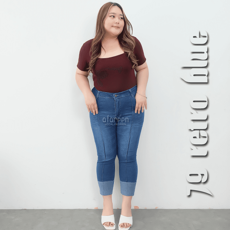 AFAREEN - Celana Jeans 79 Retro Jeans 7/9 Stik Balik Stretch Melar Jumbo Size 35-42